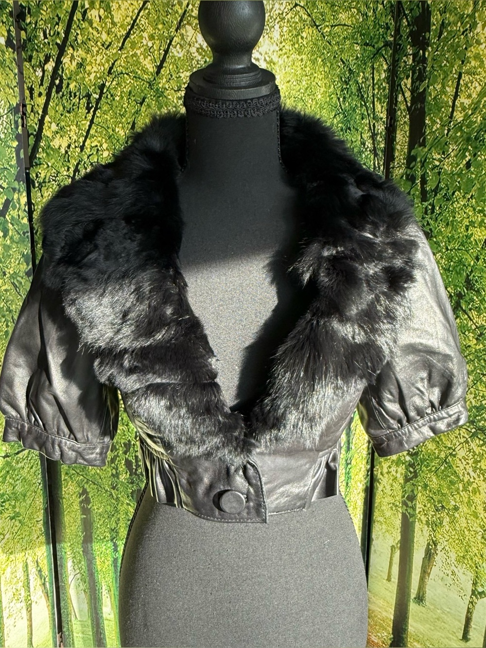 Bebe Genuine Leather Rabbit Fur Cropped Jacket Black Y2K Glam Size Small